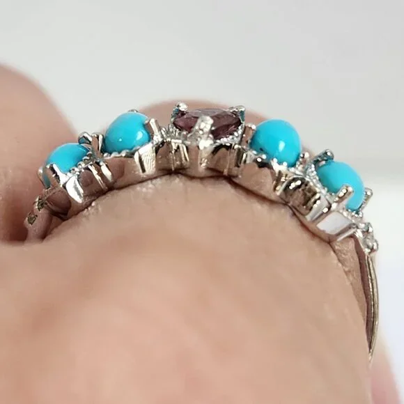 NWT 925 Sleeping Beauty Turquoise & Garnet Ring Size 7 - Picture 9 of 12